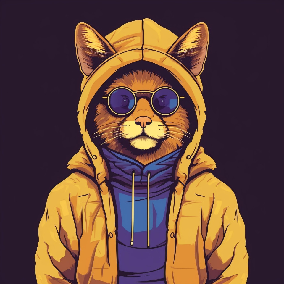 Stylish cat in hip hop getup, animal t-shirt designs, animal t-shirt design stock images, animal t-shirt design ai prompts