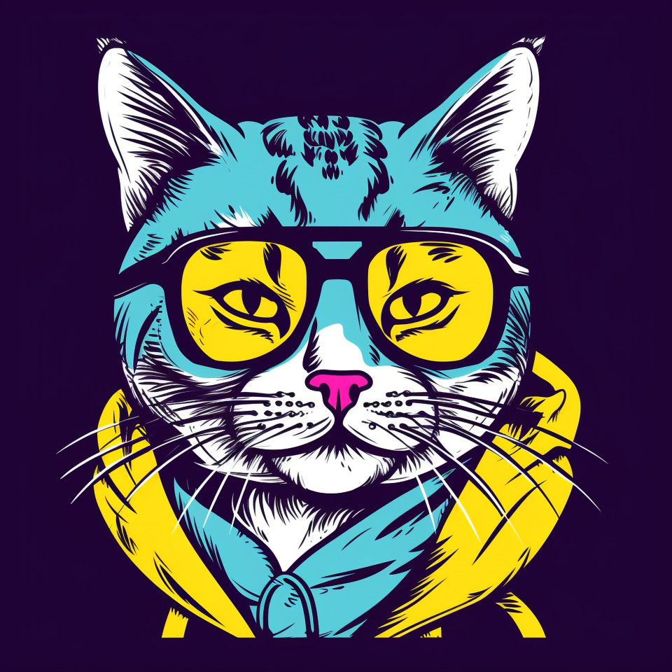 Cute hand drawn pop art cat, animal t-shirt designs, animal t-shirt design stock images, animal t-shirt design ai prompts