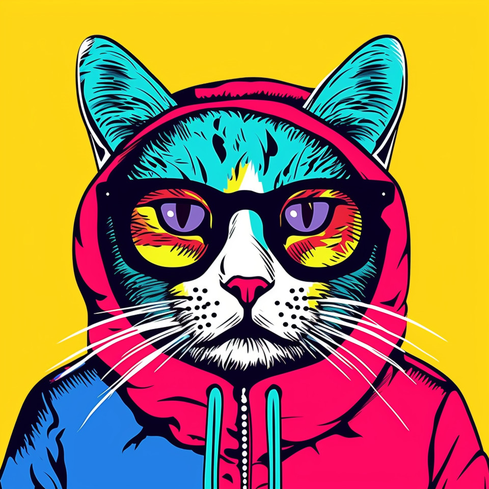 Pop art cat illustration hand drawn, animal t-shirt designs, animal t-shirt design stock images, animal t-shirt design ai prompts