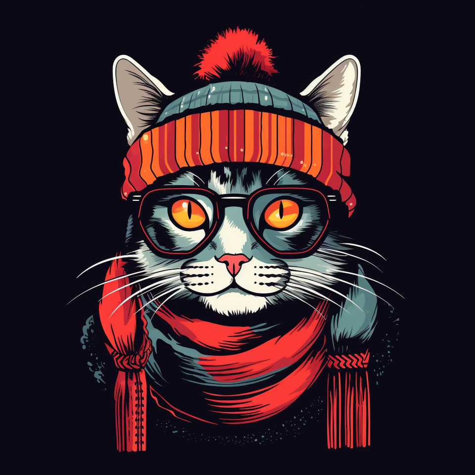 Cute cat in winter gear, animal t-shirt designs, animal t-shirt design stock images, animal t-shirt design ai prompts