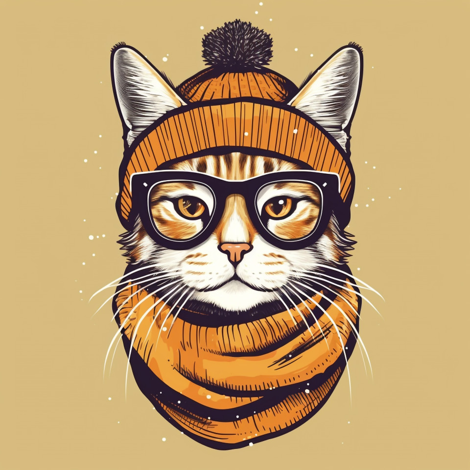 Cat fashionista in winter gear, animal t-shirt designs, animal t-shirt design stock images, animal t-shirt design ai prompts