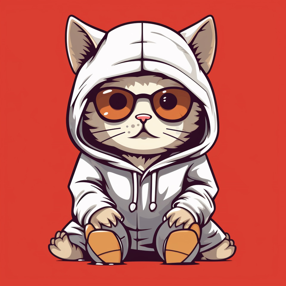 Cat in glasses and hoodie, animal t-shirt designs, animal t-shirt design stock images, animal t-shirt design ai prompts