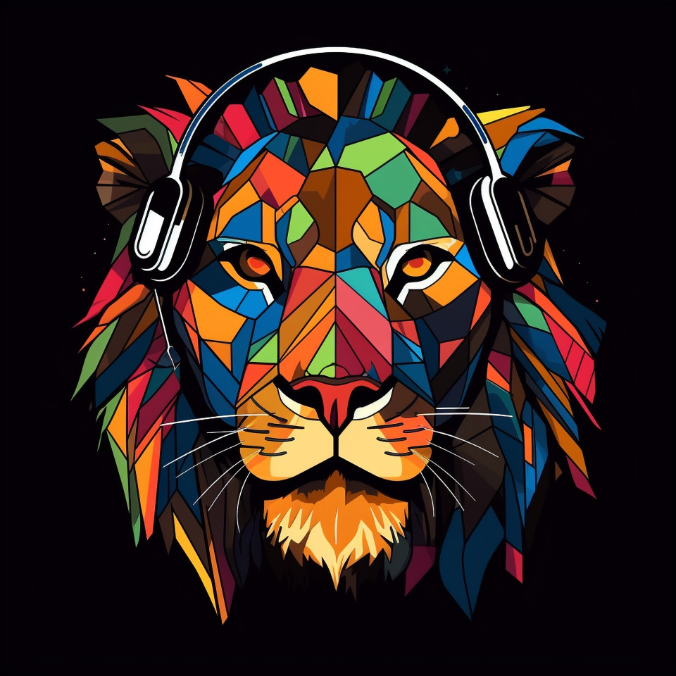 Colorful lion with headphones, animal t-shirt designs, animal t-shirt design stock images, animal t-shirt design ai prompts