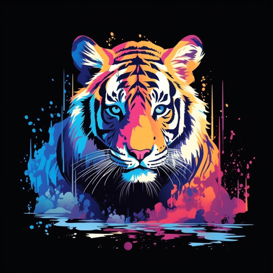 Tiger watercolor splash, animal t-shirt designs, animal t-shirt design stock images, animal t-shirt design ai prompts