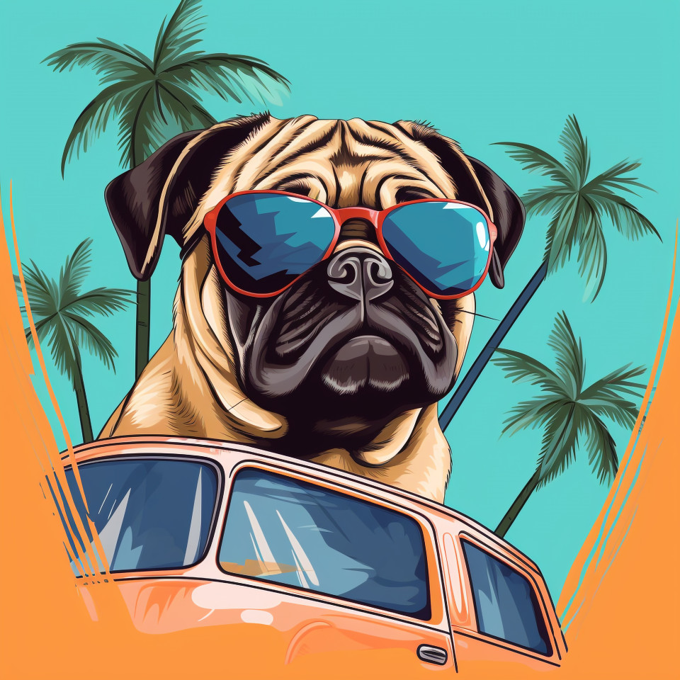 Pug in colorful shades, animal t-shirt designs, animal t-shirt design stock images, animal t-shirt design ai prompts