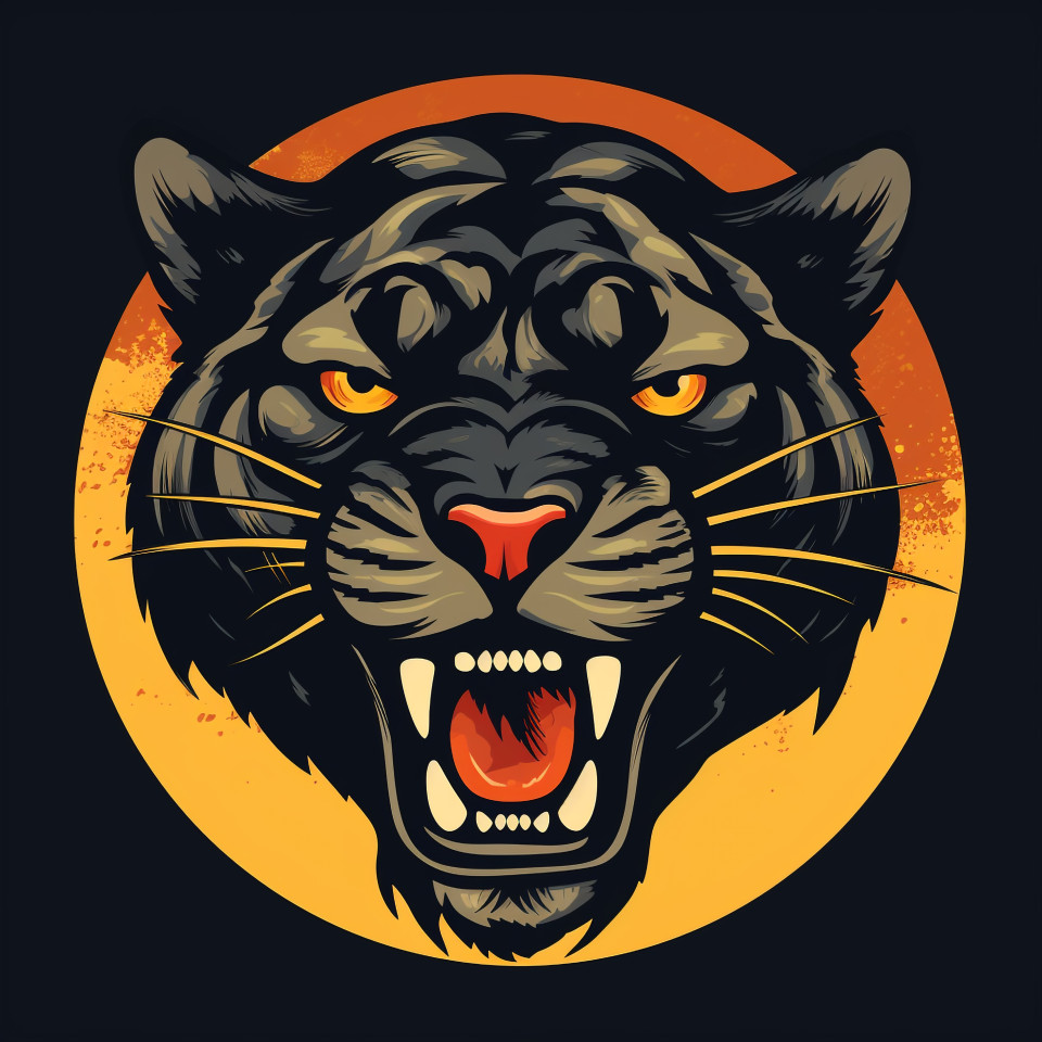 Grungy black jaguar head with glowing eyes, animal t-shirt designs, animal t-shirt design stock images, animal t-shirt design ai prompts