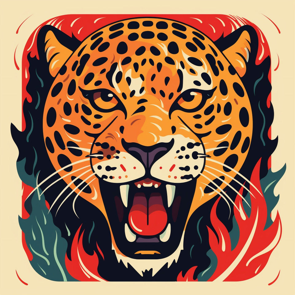 Leopard with fiery gaze, animal t-shirt designs, animal t-shirt design stock images, animal t-shirt design ai prompts