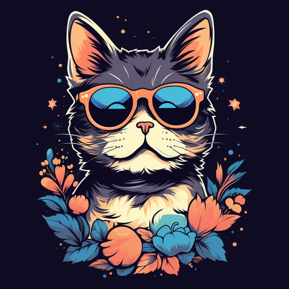 Cool cat with tattoo t-shirt, animal t-shirt designs, animal t-shirt design stock images, animal t-shirt design ai prompts