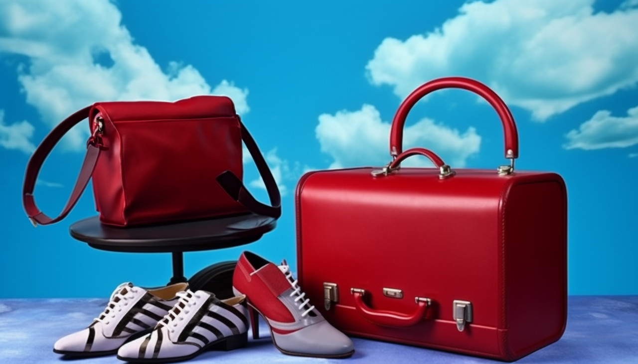 Luggage and shoes on blue background, adventure travel stock images, adventure travel ai prompts, travel stock images ai