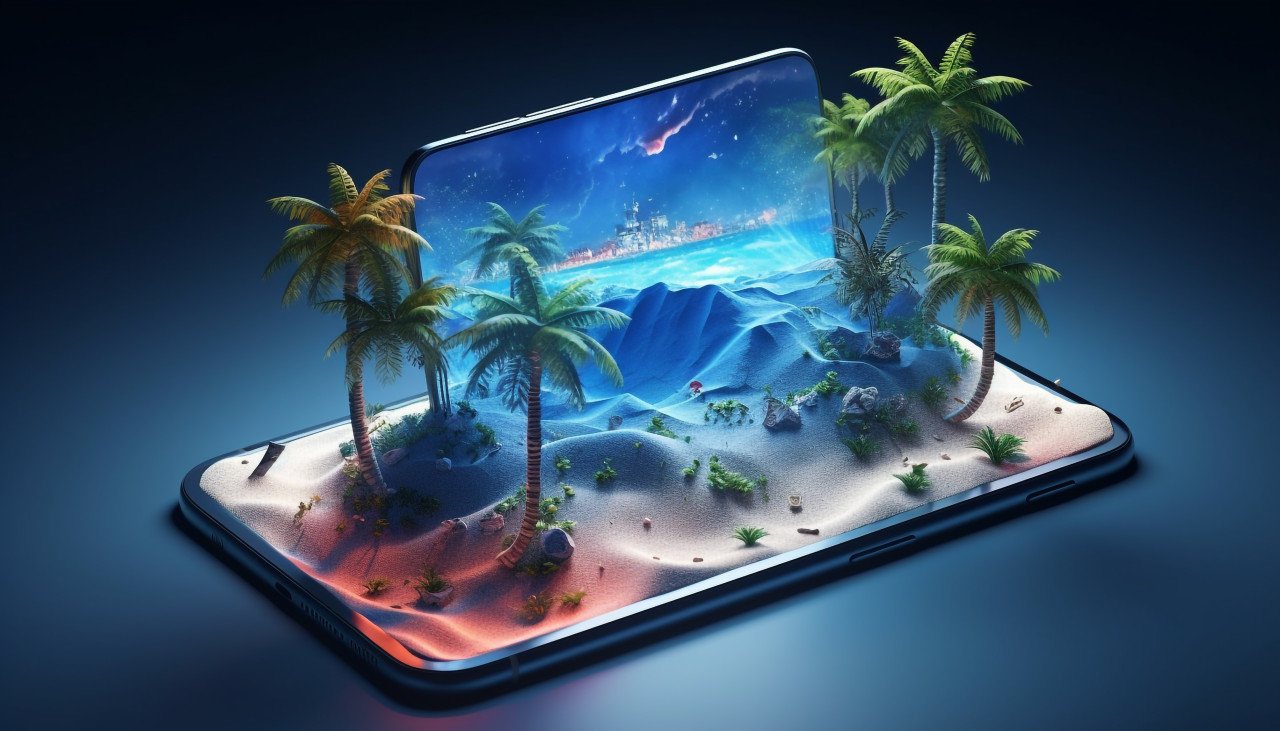 Smartphone photography on a beach vacation, adventure travel stock images, adventure travel ai prompts, travel stock images ai