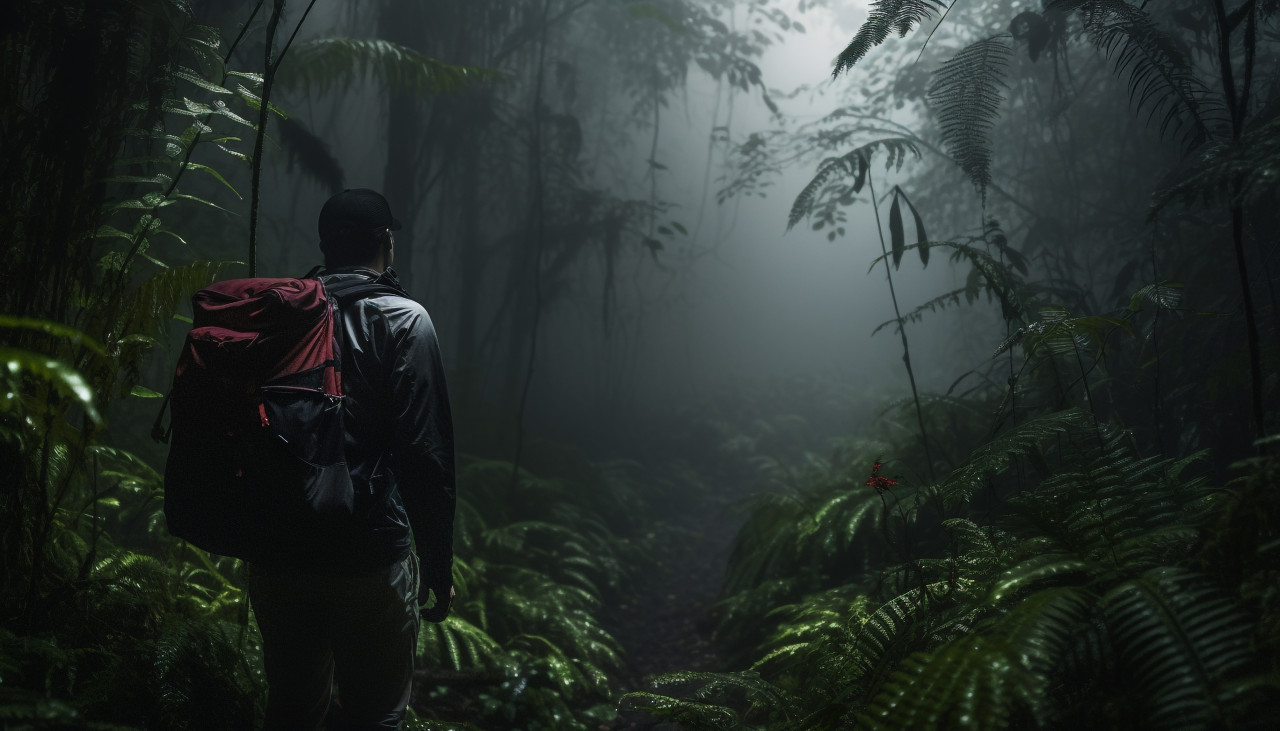 Hiker with leaves mousepad, adventure travel stock images, adventure travel ai prompts, travel stock images ai