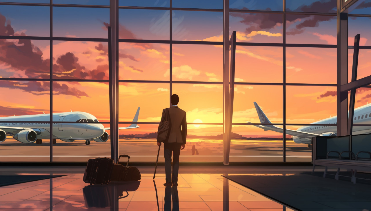 Tourist about to depart on vacation with suitcase, adventure travel stock images, adventure travel ai prompts, travel stock images ai