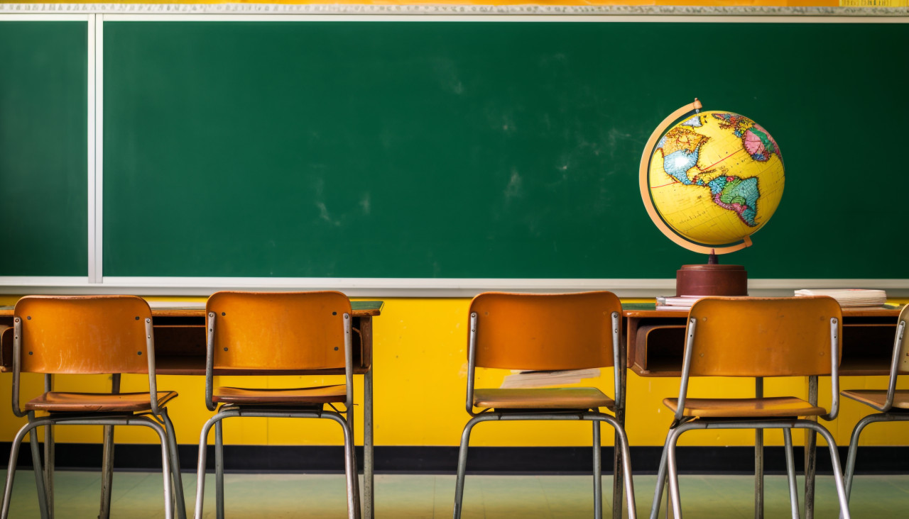 Classic schoolroom ready for learning, back to school stock images ai, back to school stock illustrations ai, back to school ai prompts