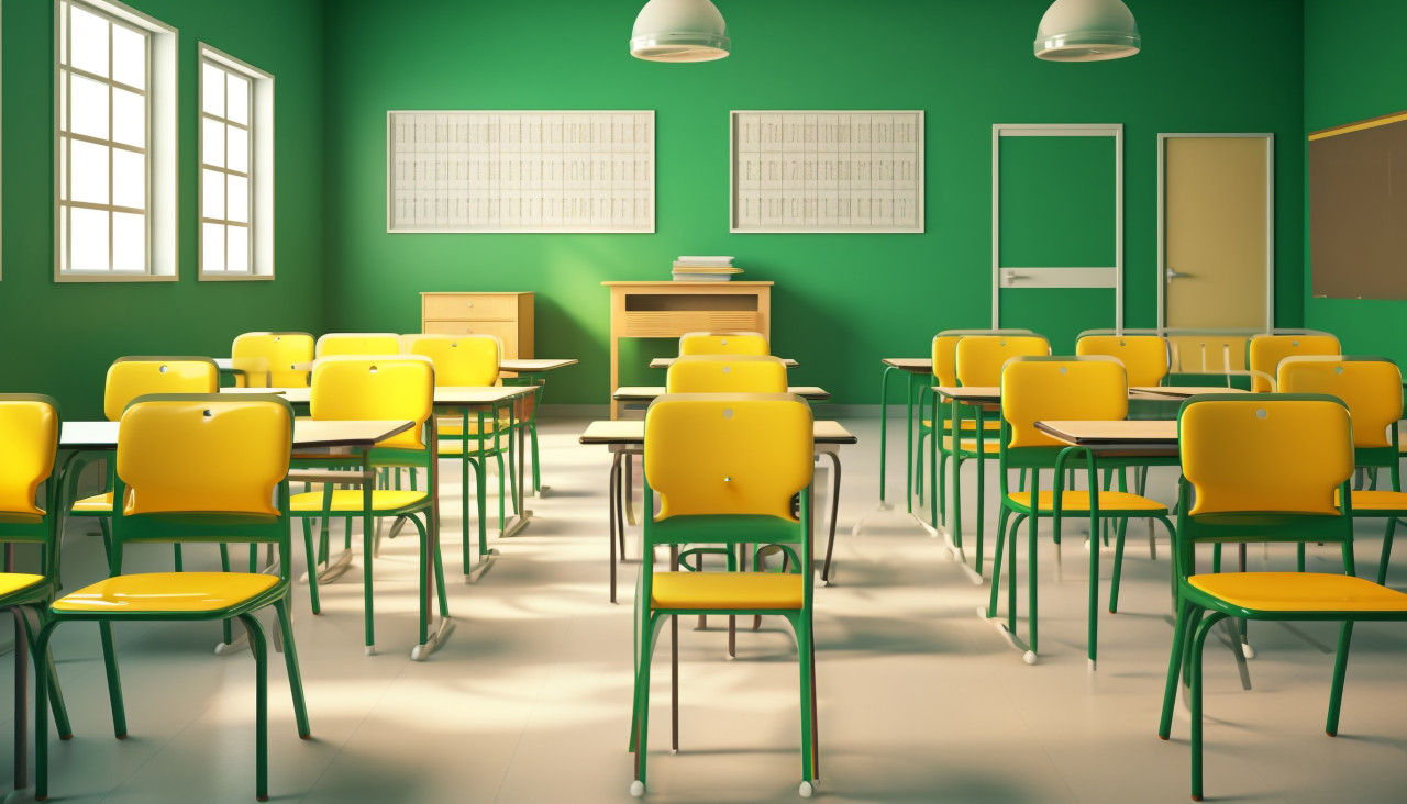Classic schoolroom with chalk and sunlight, back to school stock images ai, back to school stock illustrations ai, back to school ai prompts