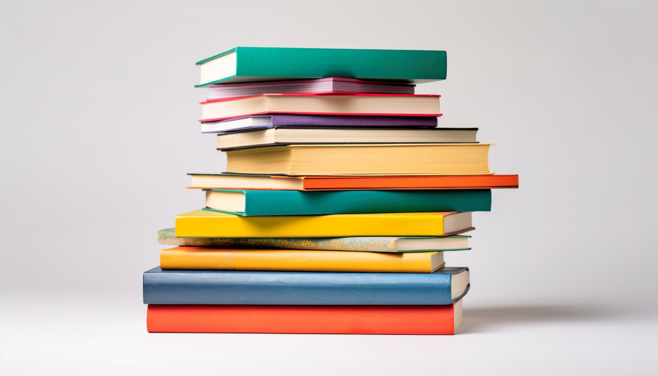 Colorful books soar on white, back to school stock images ai, back to school stock illustrations ai, back to school ai prompts