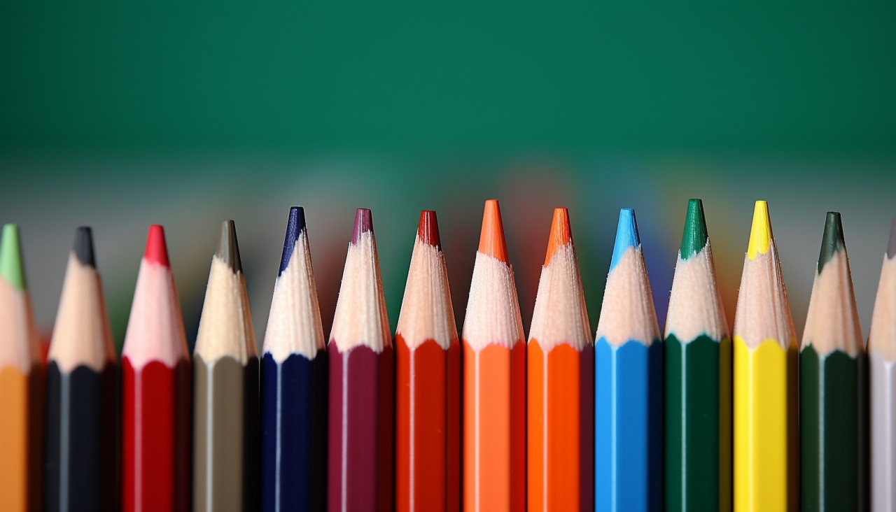 Green background with colored pencils, back to school stock images ai, back to school stock illustrations ai, back to school ai prompts