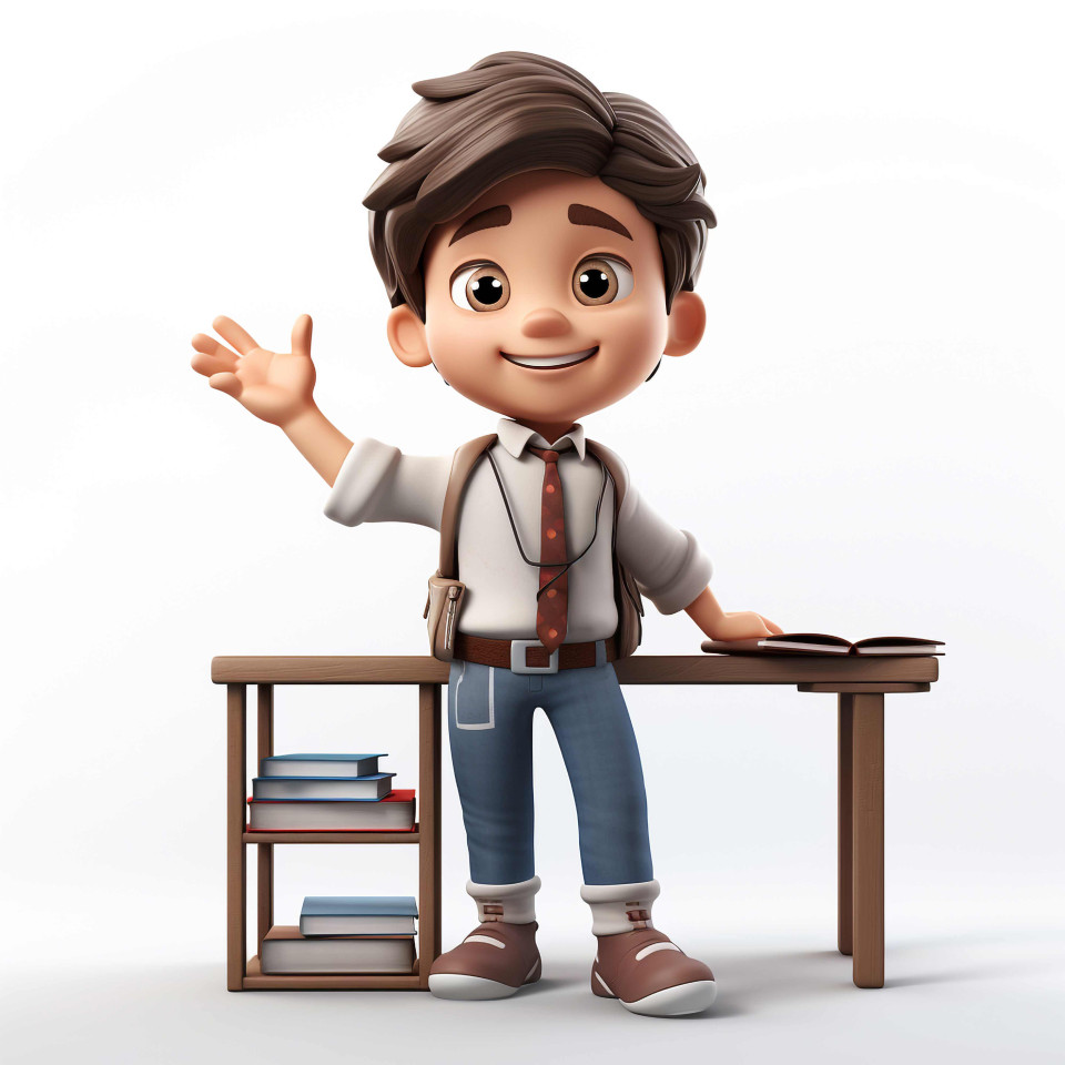 A photo of a 3d cartoon little boy in class, back to school stock images ai, back to school stock illustrations ai, back to school ai prompts
