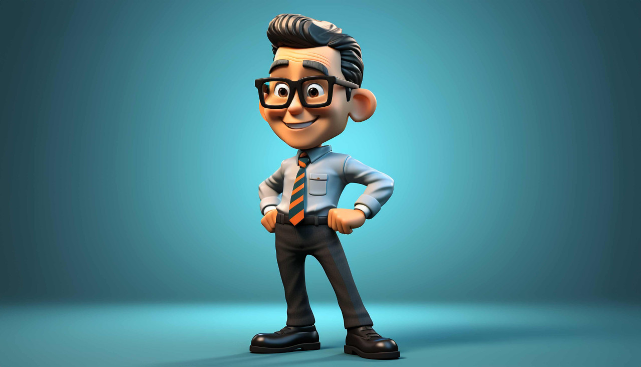 A cartoon character with glasses and a tie that says pixar on it, back to school stock images ai, back to school stock illustrations ai, back to school ai prompts