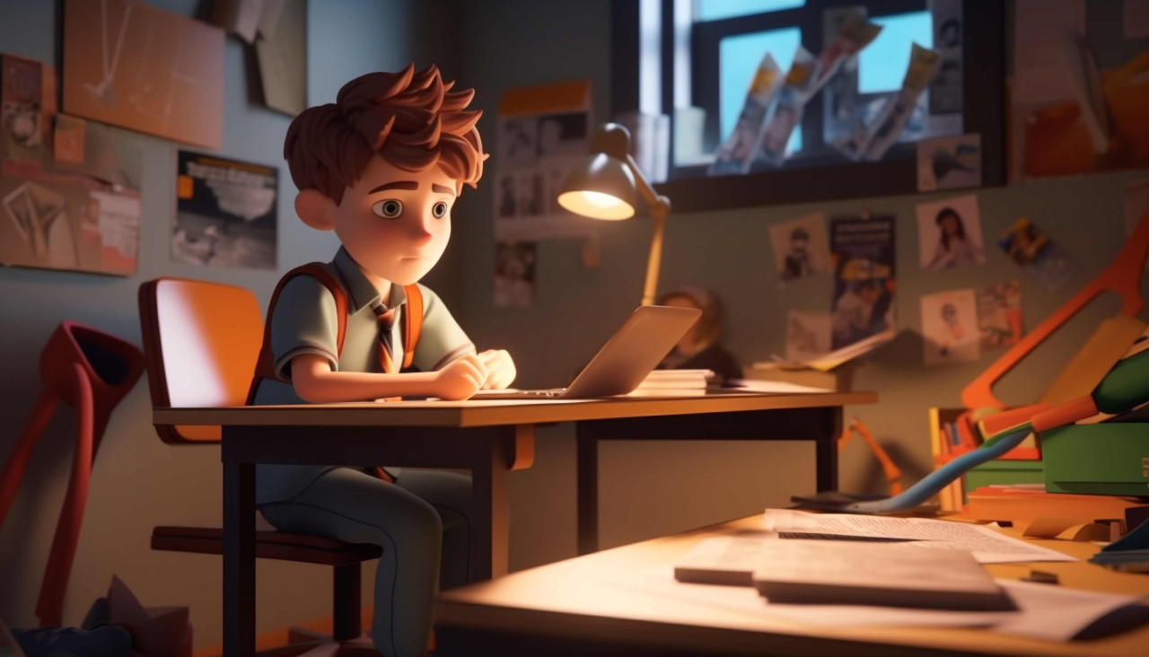 Boy studying at desk, back to school stock images ai, back to school stock illustrations ai, back to school ai prompts