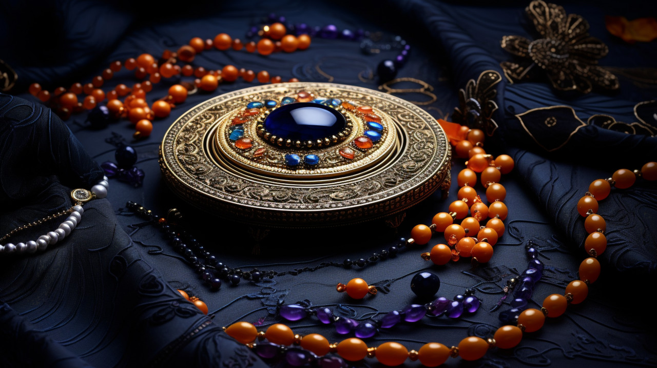 A colorful rangoli with two beads by the side, raksha bandhan stock photo, raksha bandhan vector illustration, raksha bandhan ai generator