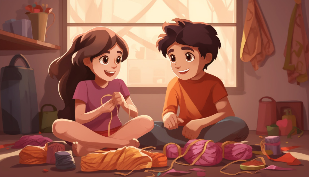 A brother and sister in an rakhi sitting on the floor and preparing food stock vector, raksha bandhan stock photo, raksha bandhan vector illustration, raksha bandhan ai generator