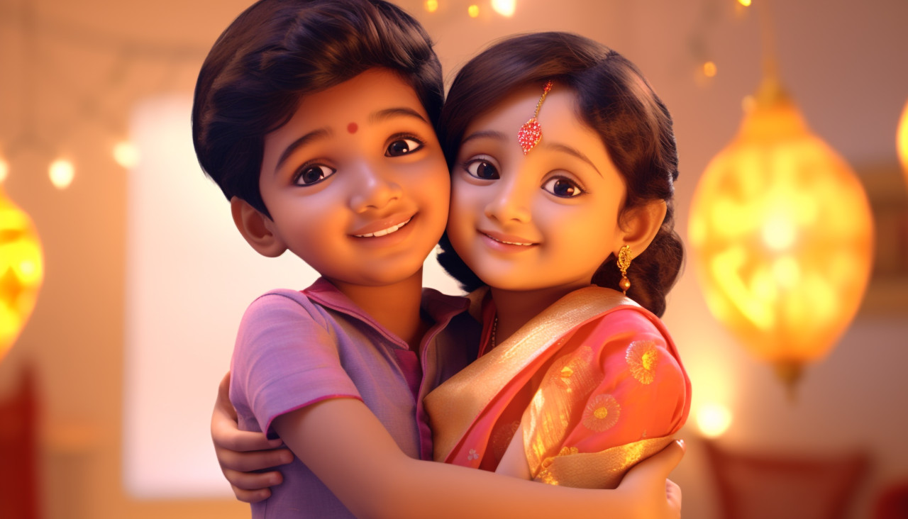 Brother and sister embrace in raksha bandhan celebration, raksha bandhan stock photo, raksha bandhan vector illustration, raksha bandhan ai generator
