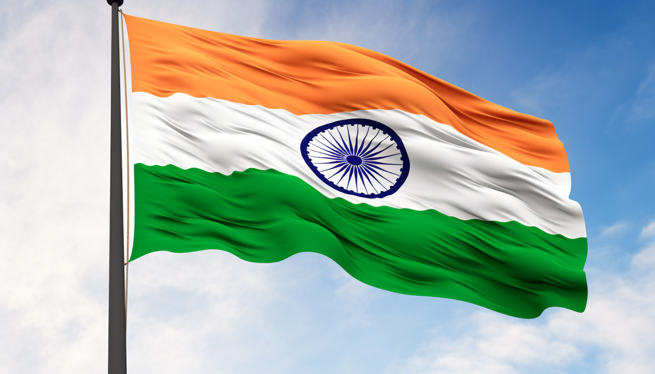 Indias national flag flying proudly, independence day stock image, independence day ai prompt