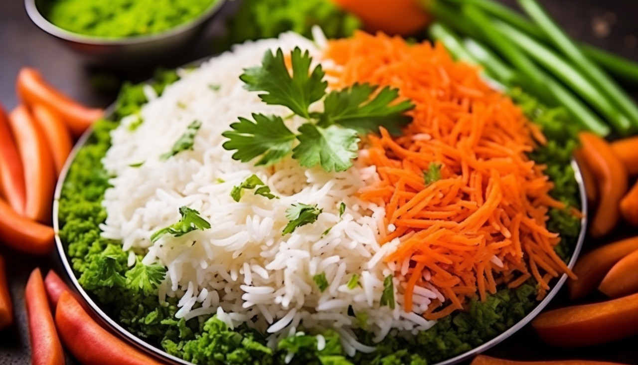 Tricolor rice for celebration, independence day stock image, independence day ai prompt