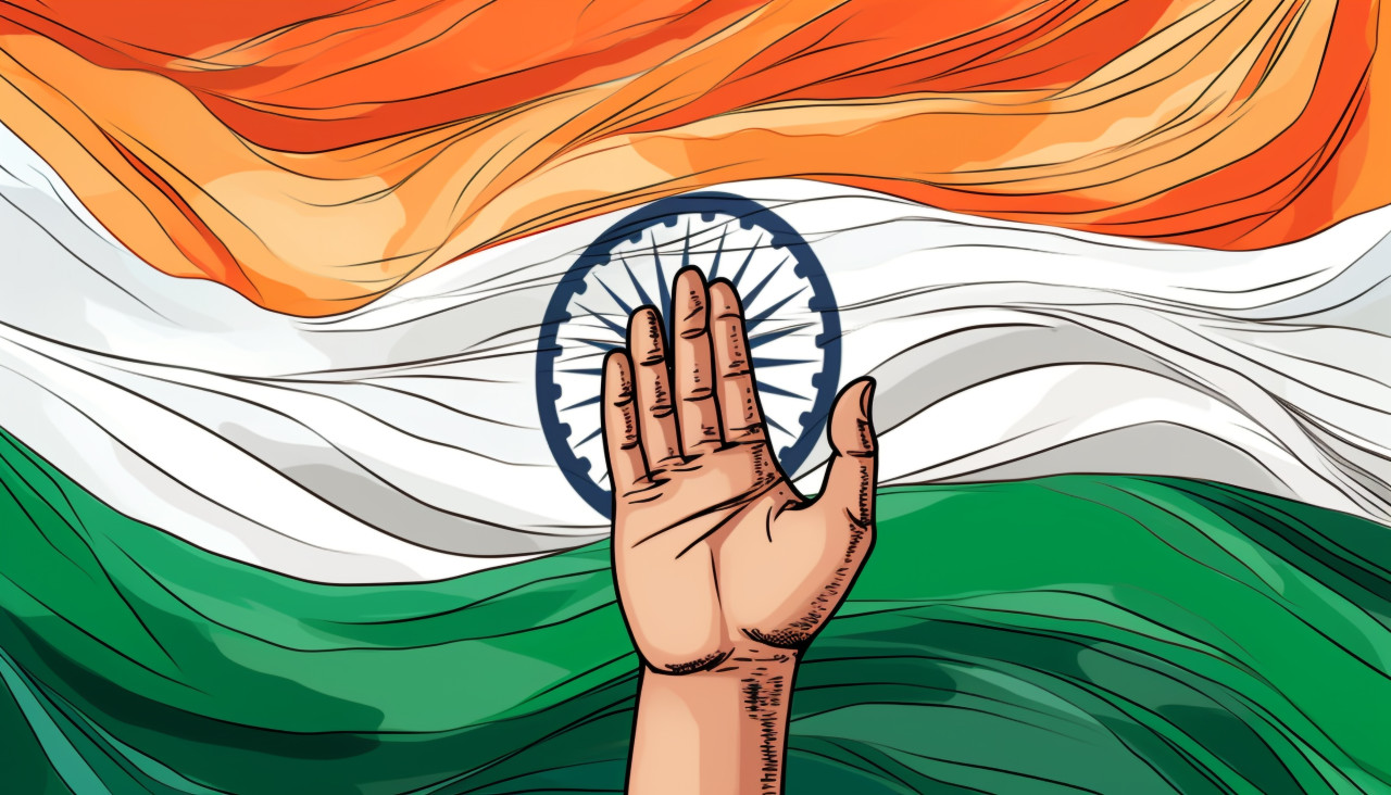 A person holding an indian flag and waving it, independence day stock image, independence day ai prompt