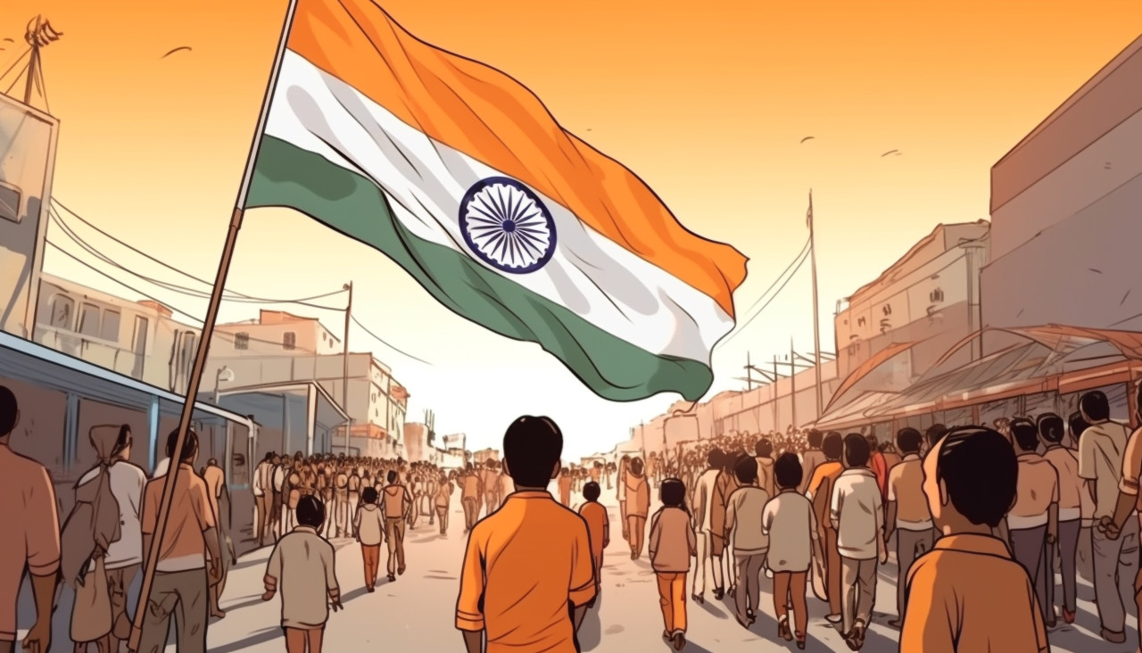 Inspiring image of children on flag day india, independence day stock image, independence day ai prompt