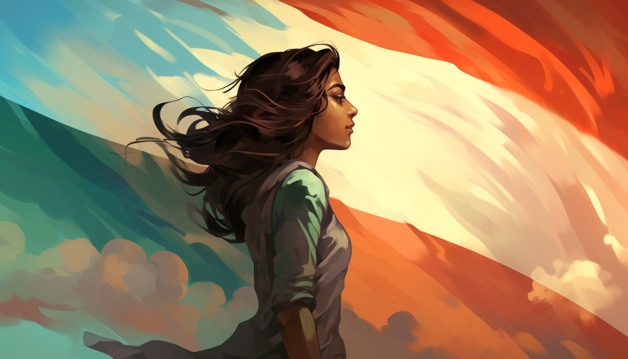 An indian flag flying in the sky, independence day stock image, independence day ai prompt