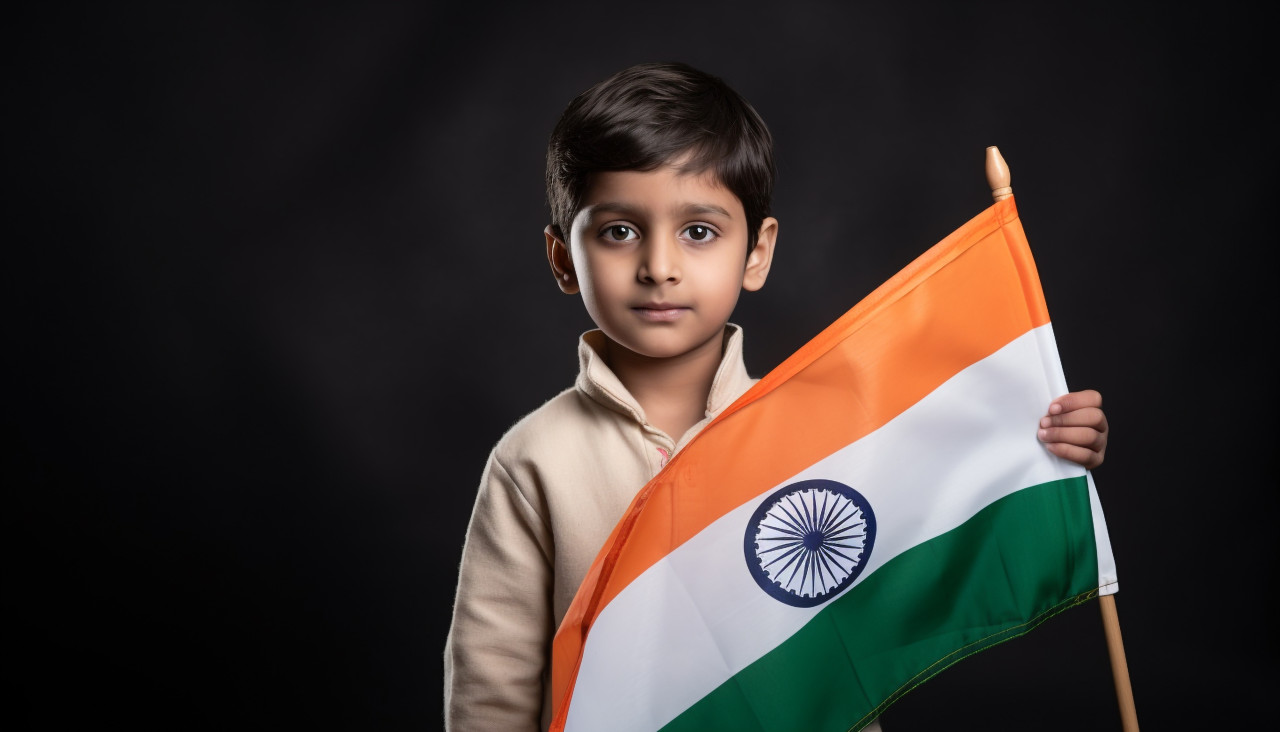 Childs love for india, independence day stock image, independence day ai prompt