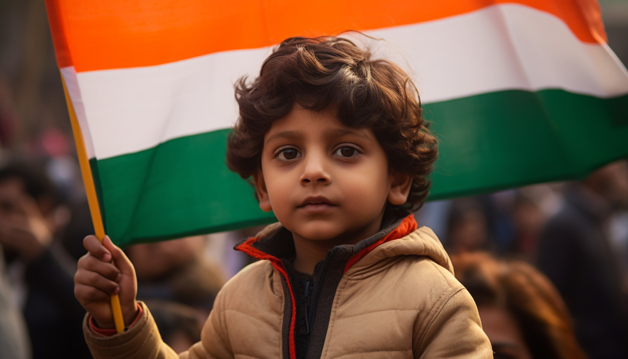 Little boy holding tricolor flag on the occasion of vijay diwas, independence day stock image, independence day ai prompt