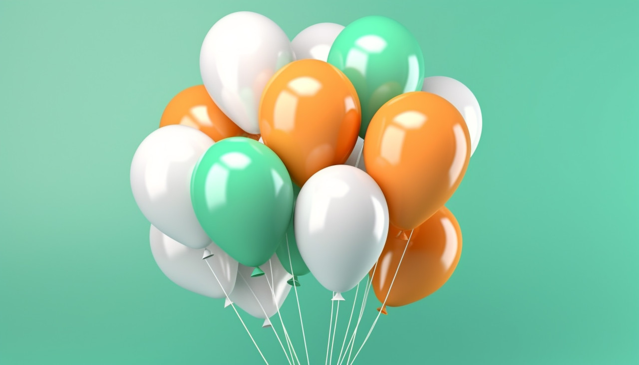 A group of balloons with white, independence day stock image, independence day ai prompt