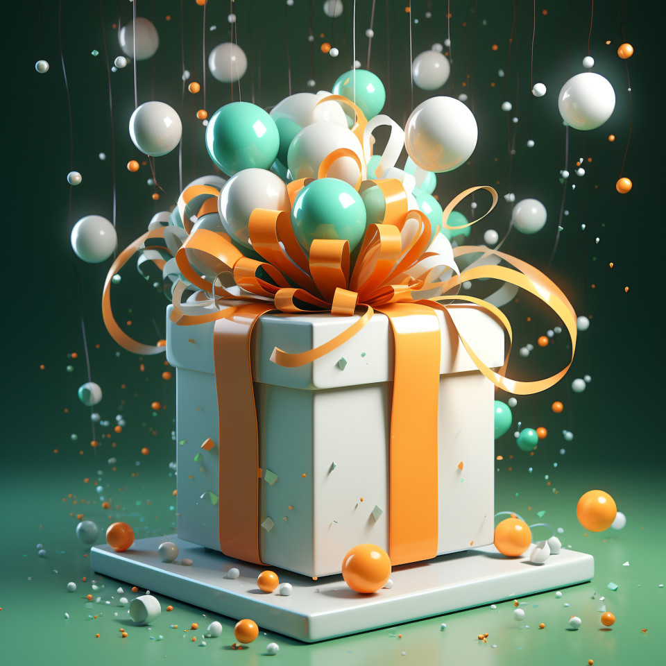 Estive gift box with colorful confetti, independence day stock image, independence day ai prompt