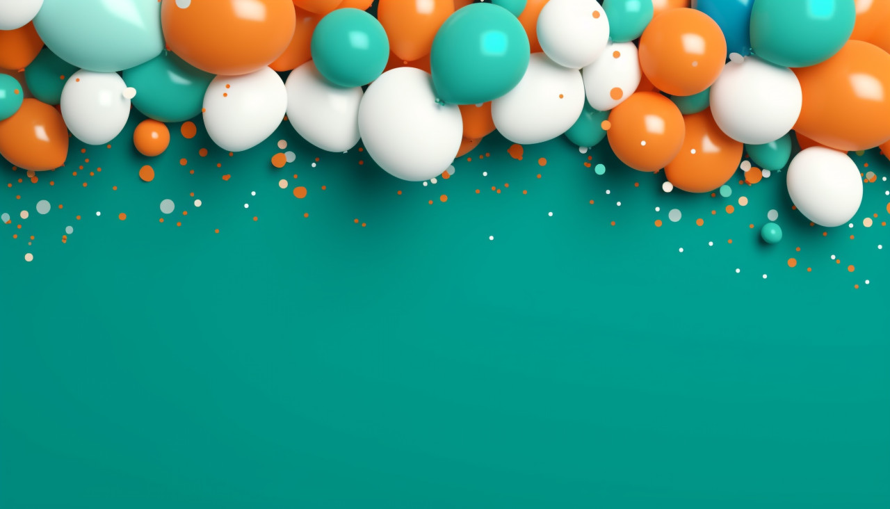 A variety of colored balloons surround a blue background, independence day stock image, independence day ai prompt