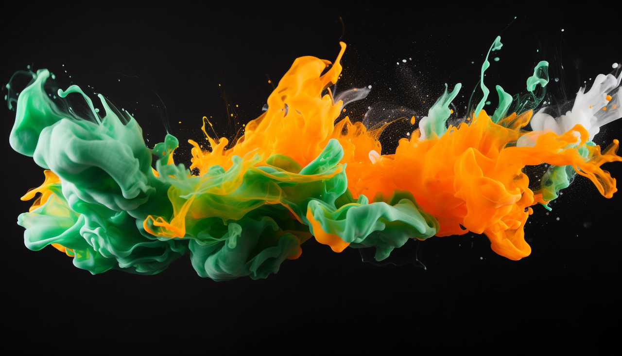 Orange and green paint splash, independence day stock image, independence day ai prompt