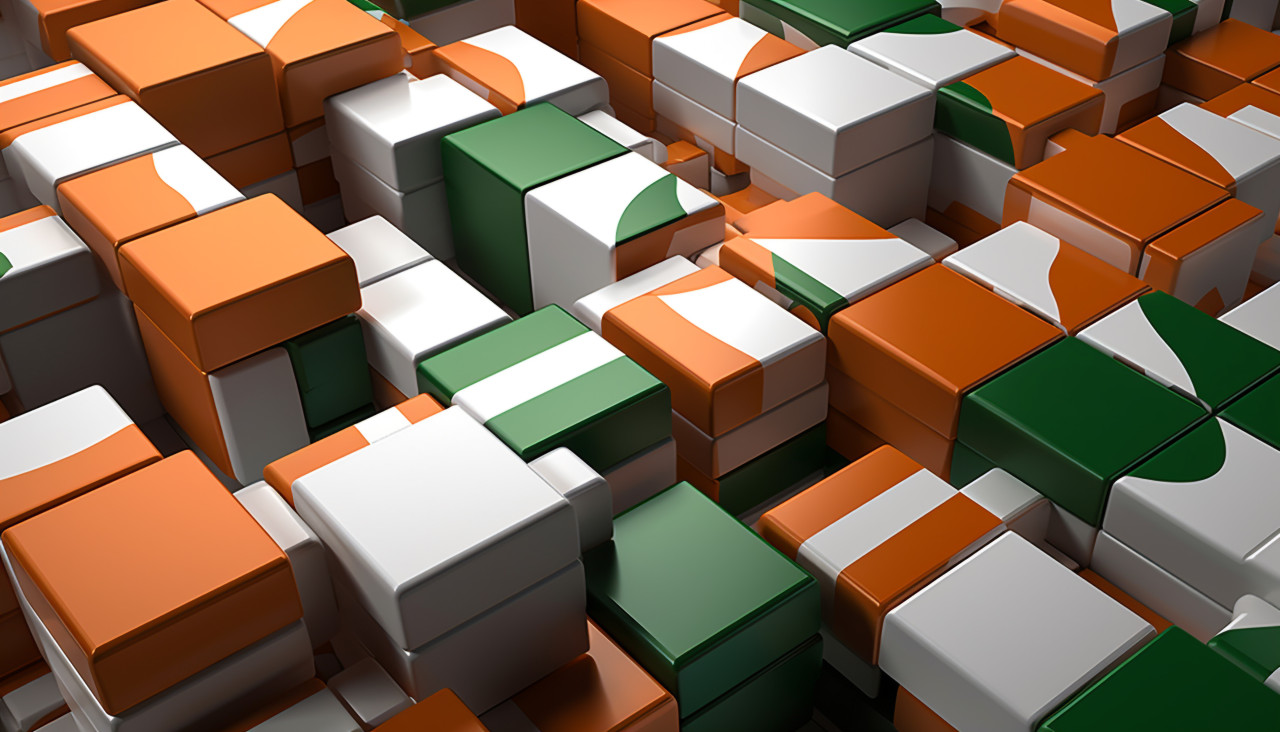 3d puzzles showing the flags of ireland & india, independence day stock image, independence day ai prompt