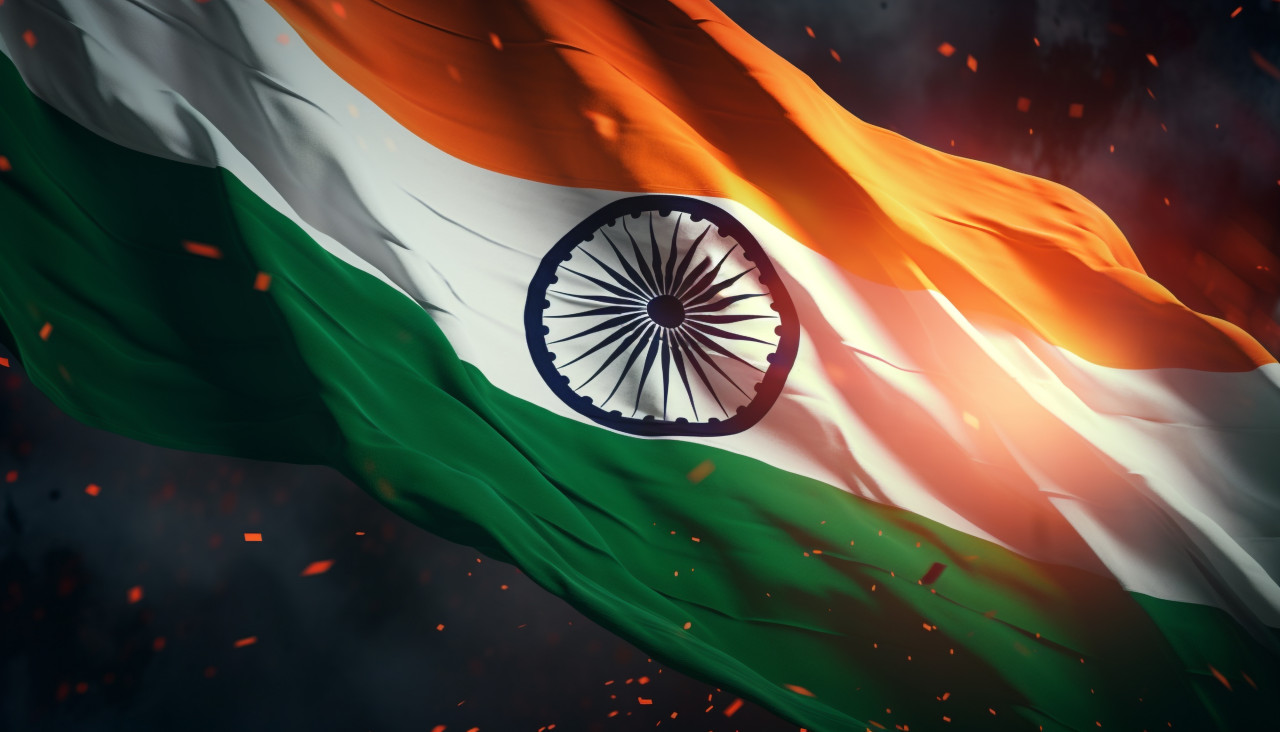 Colorful india flag waving proudly, independence day stock image, independence day ai prompt