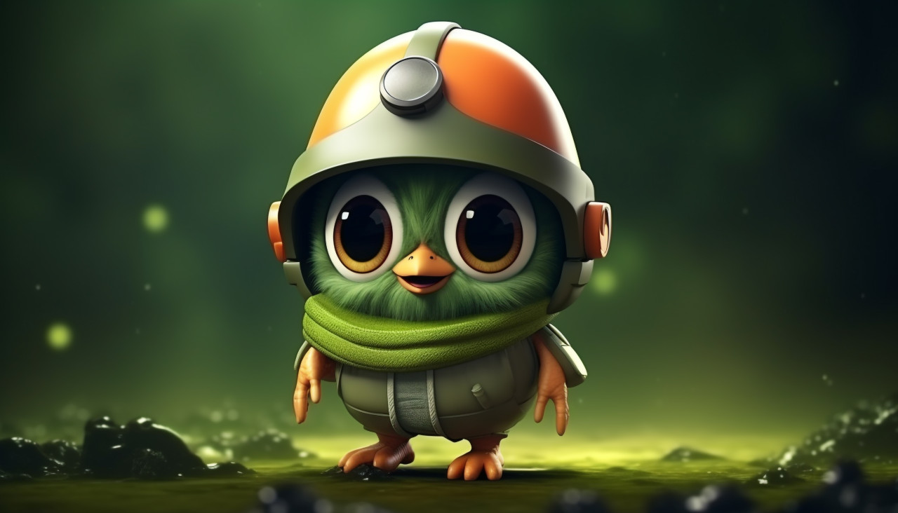 Bird in orange hat perched on branch, midjourney ai art, ai art, midjourney free prompts