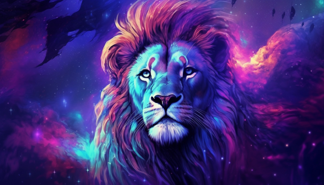 A colorful lion head with bright colors, midjourney ai art, ai art, midjourney free prompts