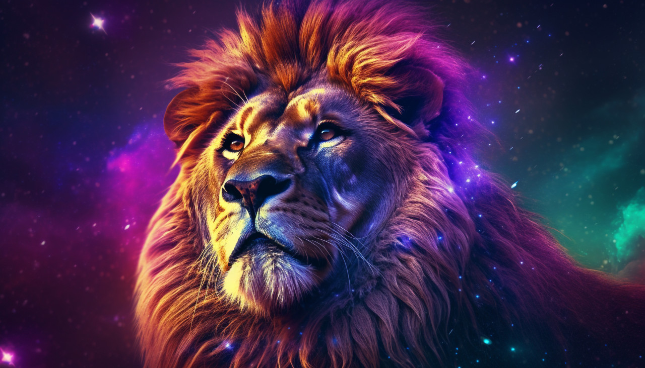 A lion with colorful hair in the background, midjourney ai art, ai art, midjourney free prompts