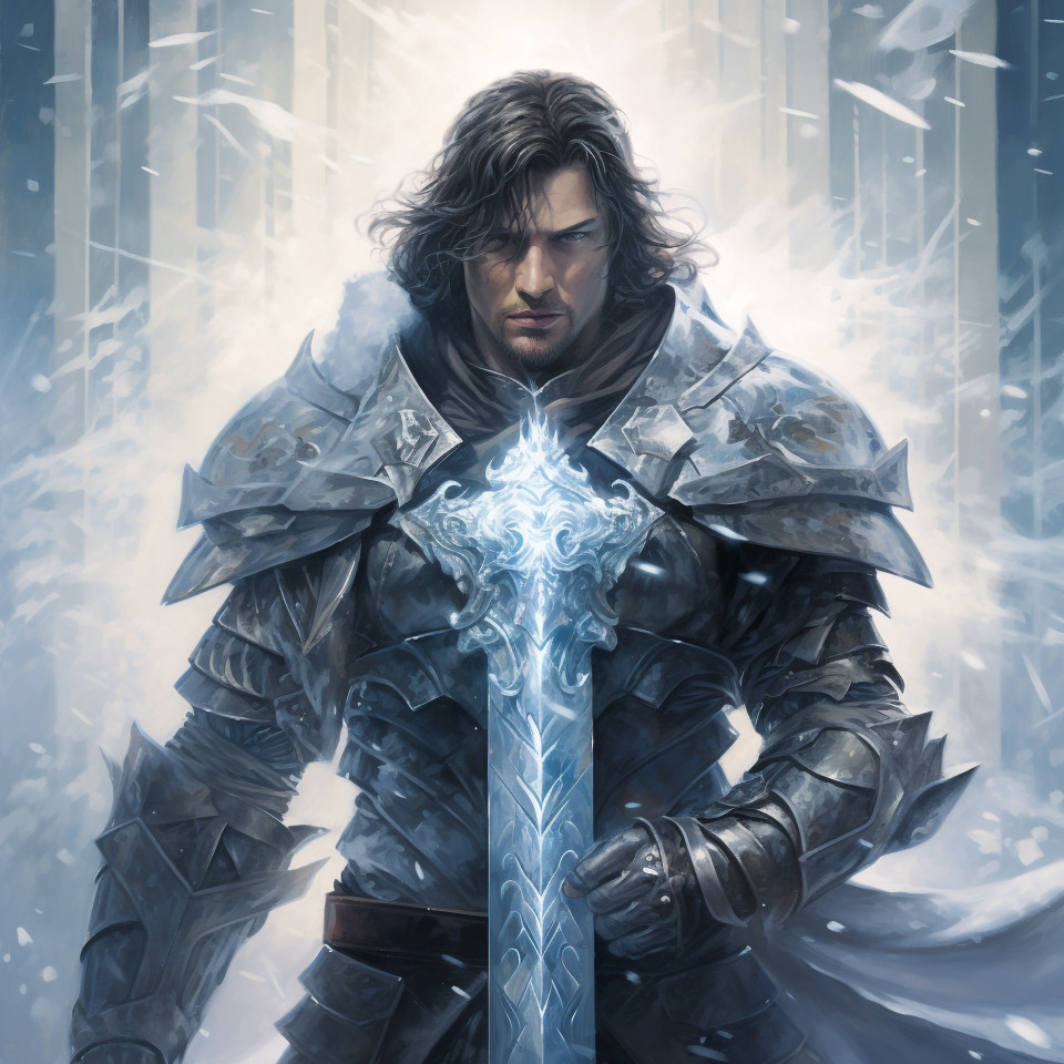 Swordsman in the snow, midjourney ai art, ai art, midjourney free prompts