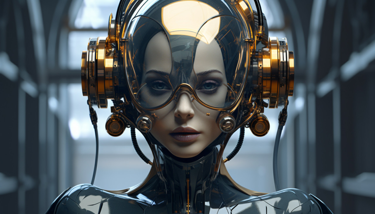 A futuristic face of a robot woman, midjourney ai art, ai art, midjourney free prompts
