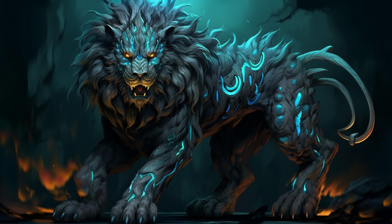 Fire lion art digital art aphorisms, midjourney ai art, ai art, midjourney free prompts