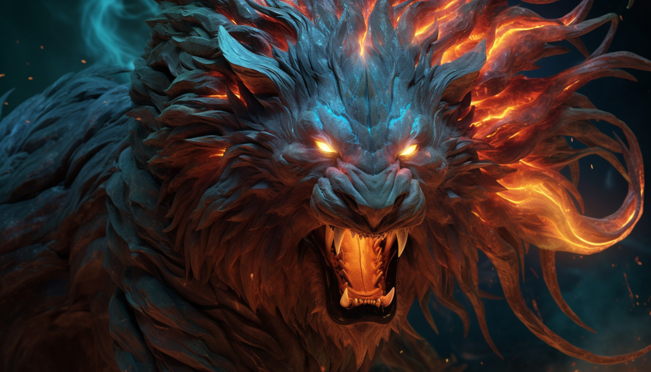 Lion burn swirling digital painting, midjourney ai art, ai art, midjourney free prompts