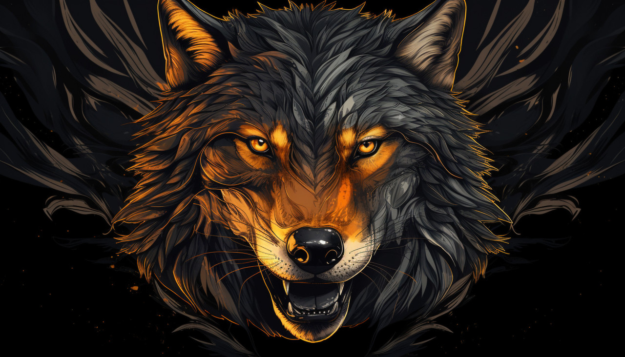 Cool wolf illustration design, midjourney ai art, ai art, midjourney free prompts