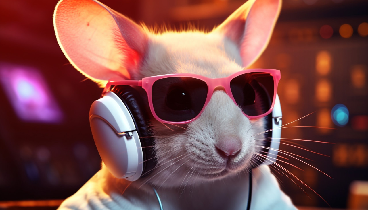 Hip mouse with headphones and sunglasses, midjourney ai art, ai art, midjourney free prompts