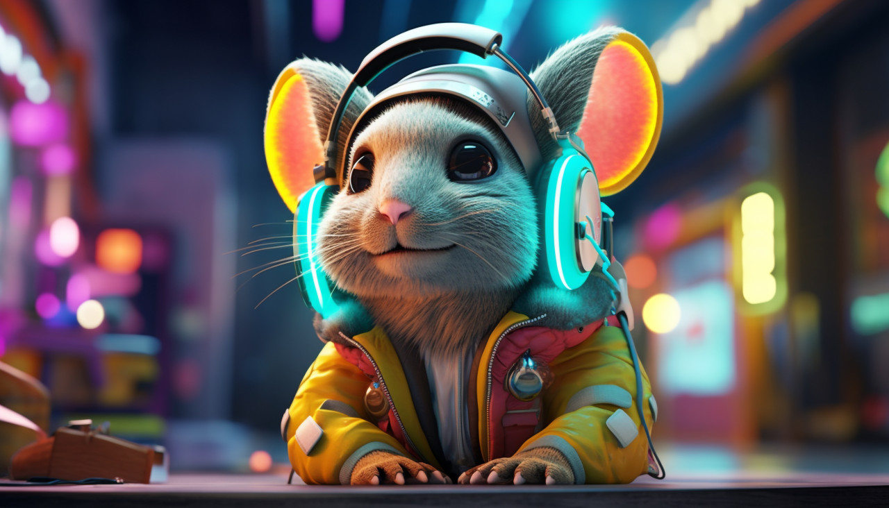 Colorful mouse with headphones, midjourney ai art, ai art, midjourney free prompts