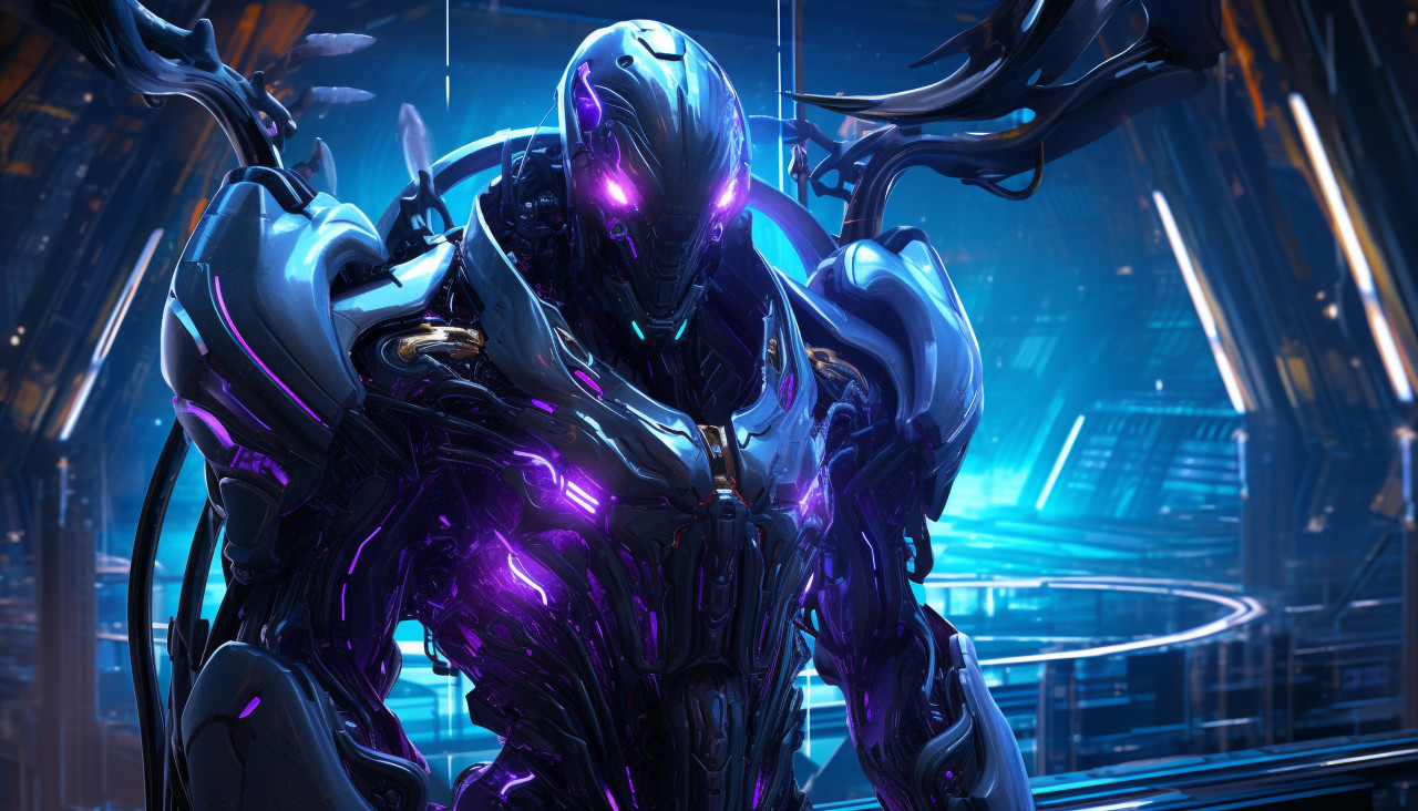 A futuristic robot dressed in and light, midjourney ai art, ai art, midjourney free prompts